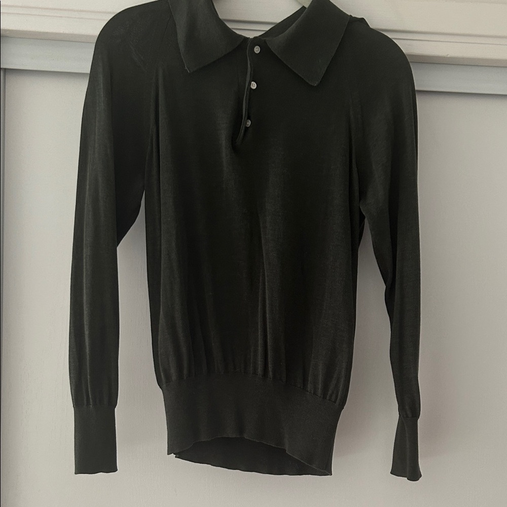 Caron Callahan Dark Green Long-Sleeve Polo Knit Top